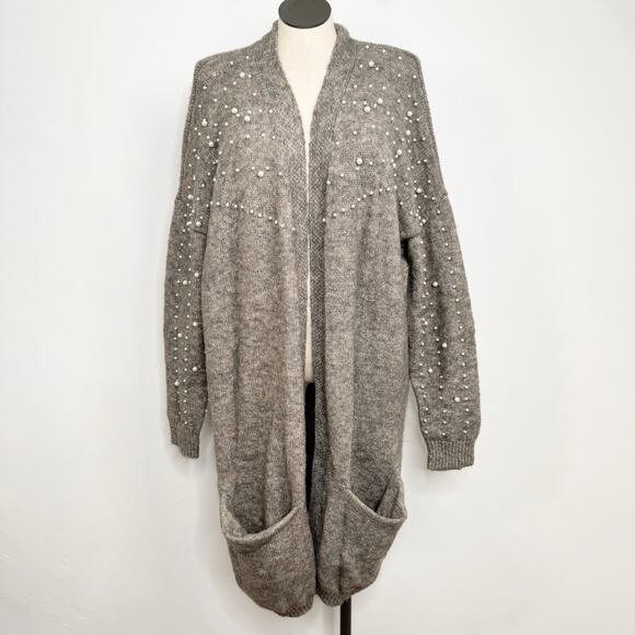 NWT Davi & Dani Pearl Sweater Cardigan Beige Longline Open Front Boho Size 3XL - Picture 11 of 11